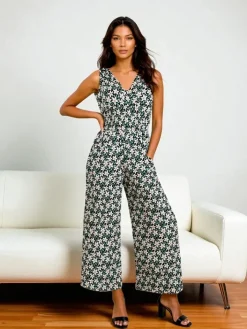 Kombinezony^Royalfashion Długi kombinezon damski z printem zielony