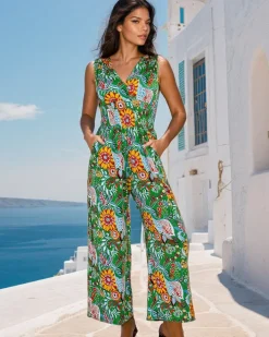 Kombinezony^Royalfashion Długi kombinezon damski z printem Wielokolorowe