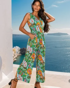 Kombinezony^Royalfashion Długi kombinezon damski z printem Wielokolorowe