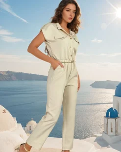 Kombinezony^Royalfashion Długi kombinezon damski beżowy