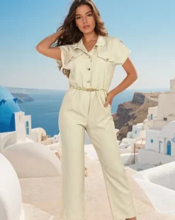 Kombinezony^Royalfashion Długi kombinezon damski beżowy