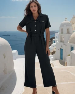 Kombinezony^Royalfashion Długi kombinezon damski czarny