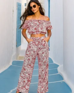 Komplety Damskie^Royalfashion Dwuczęściowy damski komplet z printem czerwony