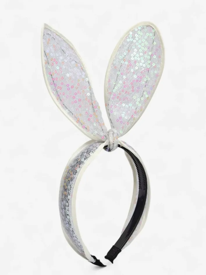 Akcesoria Do Włosów^Royalfashion Dziecięca opaska do włosów z uszkami królika i cekinami biały