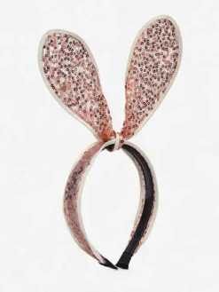 Akcesoria Do Włosów^Royalfashion Dziecięca opaska do włosów z uszkami królika i cekinami Koral