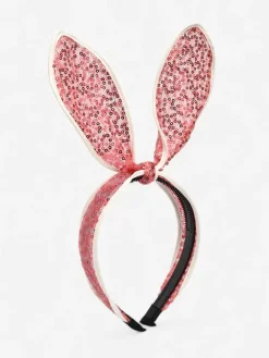 Akcesoria Do Włosów^Royalfashion Dziecięca opaska do włosów z uszkami królika i cekinami ciemnoróżowy