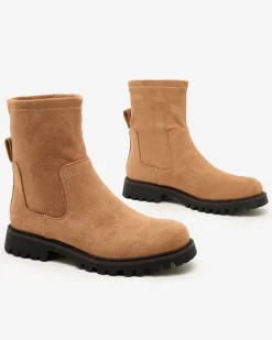 Botki Z Delikatnym Ociepleniem|Botki Na Płaskim Obcasie^Royalfashion Eko-zamszowe damskie botki Gebimma brązowy