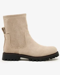 Botki Z Delikatnym Ociepleniem|Botki Na Płaskim Obcasie^Royalfashion Eko-zamszowe damskie botki Gebimma beżowy