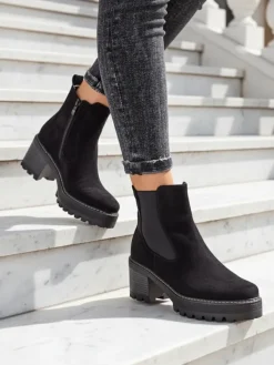 Botki Z Delikatnym Ociepleniem|Botki Na Słupku^Royalfashion Eko-zamszowe damskie botki na słupku Segori czarny