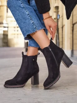 Botki Z Delikatnym Ociepleniem|Botki Na Słupku^Royalfashion Eko-zamszowe damskie botki na słupku Idilla