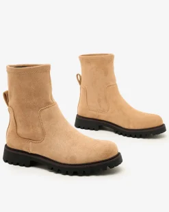 Botki Z Delikatnym Ociepleniem|Botki Na Płaskim Obcasie^Royalfashion Eko-zamszowe damskie botki Gebimma brązowy