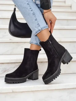 Botki Z Delikatnym Ociepleniem|Botki Na Słupku^Royalfashion Eko-zamszowe damskie botki na słupku Segiag czarny