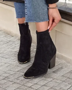 Botki Bez Ocieplenia|Botki Na Słupku^Royalfashion Eko-zamszowe damskie botki na słupku Gris czarny