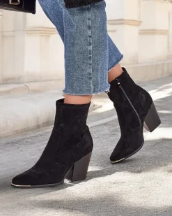 Botki Bez Ocieplenia|Botki Na Słupku^Royalfashion Eko-zamszowe damskie botki na słupku Gris czarny