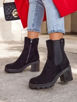 Botki Z Delikatnym Ociepleniem|Botki Na Słupku^Royalfashion Eko-zamszowe damskie botki na słupku Weggis