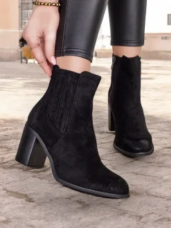 Botki Z Delikatnym Ociepleniem|Botki Na Słupku^Royalfashion Eko-zamszowe damskie botki na słupku Cesios