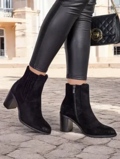 Botki Z Delikatnym Ociepleniem|Botki Na Słupku^Royalfashion Eko-zamszowe damskie botki na słupku Cesios