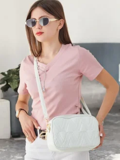 Małe Torebki^Royalfashion Elegancka mała damska torebka z eko skóry Jasny beż