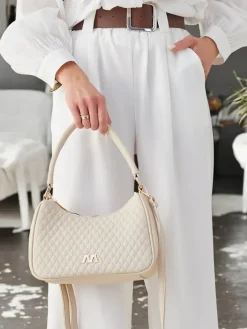 Małe Torebki^Royalfashion Elegancka pikowana mała damska torebka z eko skóry Jasny beż