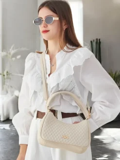 Małe Torebki^Royalfashion Elegancka pikowana mała damska torebka z eko skóry Jasny beż