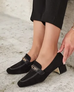 Półbuty|Mokasyny Na Obcasie^Royalfashion Eleganckie mokasyny damskie na niskim słupku Oflem czarny