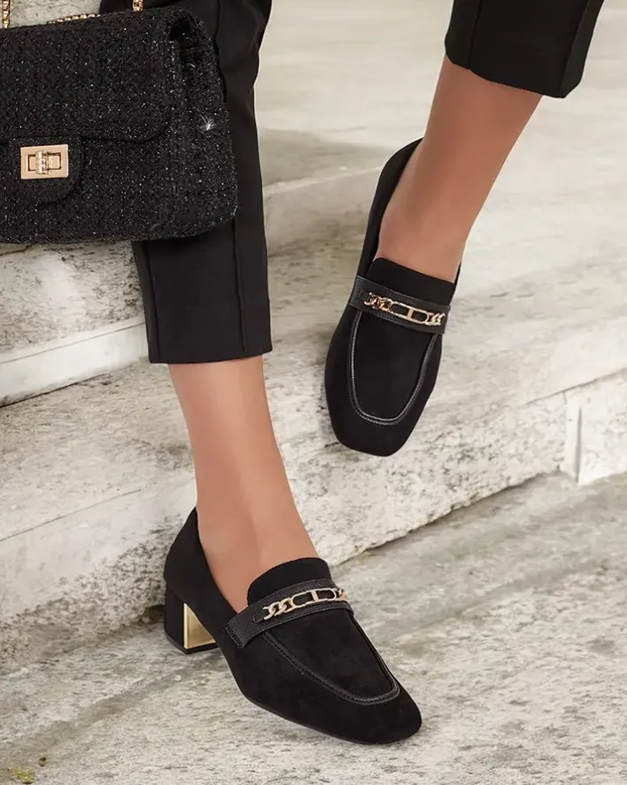 Półbuty|Mokasyny Na Obcasie^Royalfashion Eleganckie mokasyny damskie na niskim słupku Oflem czarny