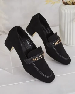 Półbuty|Mokasyny Na Obcasie^Royalfashion Eleganckie mokasyny damskie na niskim słupku Oflem czarny
