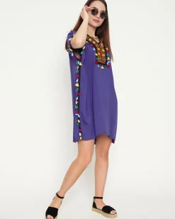 Sukienki Letnie|Sukienki Krótkie^Royalfashion Fioletowa damska letnia tunika plażowa z frędzelkami fioletowy