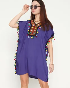 Sukienki Letnie|Sukienki Krótkie^Royalfashion Fioletowa damska letnia tunika plażowa z frędzelkami fioletowy