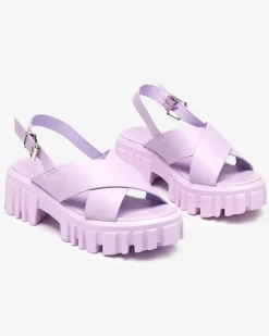 Buty Na Wielkie Wyjście|Sandały Na Słupku^Royalfashion Fioletowe damskie sandały na masywnej podeszwie Otida fioletowy