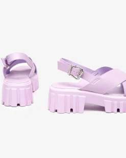 Buty Na Wielkie Wyjście|Sandały Na Słupku^Royalfashion Fioletowe damskie sandały na masywnej podeszwie Otida fioletowy