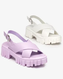 Buty Na Wielkie Wyjście|Sandały Na Słupku^Royalfashion Fioletowe damskie sandały na masywnej podeszwie Otida fioletowy