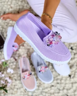 Półbuty^Royalfashion Fioletowe damskie zdobione półbuty slip on Enweta fioletowy