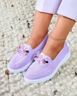 Półbuty^Royalfashion Fioletowe damskie zdobione półbuty slip on Enweta fioletowy