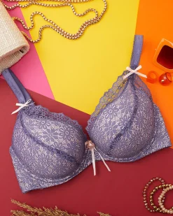 Codzienne^Royalfashion Fioletowo-różowy koronkowy biustonosz damski fioletowy