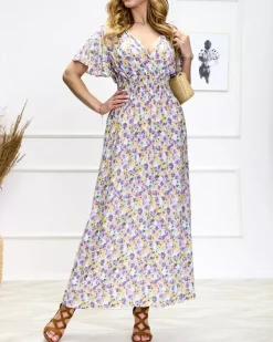 Sukienki Letnie|Sukienki Długie^Royalfashion Fioletowo-zielona damska kwiecista sukienka midi fioletowy