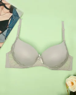 Codzienne^Royalfashion Gładki damski biustonosz z koronką w szarym kolorze gołębi szary