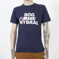 Bluzki^Royalfashion Granatowa bawełniana koszulka męska z printem Granatowy