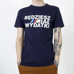 Bluzki^Royalfashion Granatowa bawełniana koszulka męska z printem Granatowy