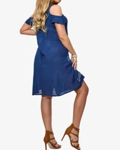 Narzutka Plażowa|Sukienki Letnie^Royalfashion Granatowa damska plażowa sukienka w kwiaty Granatowy