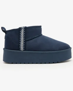 Śniegowce^Royalfashion Granatowe krótkie damskie buty a'la śniegowce z ozdobą Terita