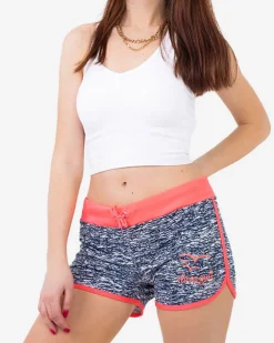 Krótkie Spodenki^Royalfashion Granatowo-fuksjowe neonowe damskie sportowe krótkie spodenki Fuksjowy