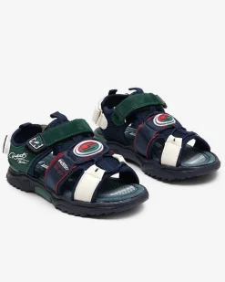 Chłopięce^Royalfashion Granatowo-zielone chłopięce sandały na rzepy Roserro Granatowy