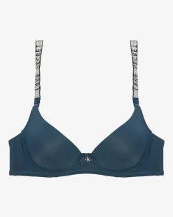 Codzienne^Royalfashion gładki biustonosz push-up ze zdobionymi ramiączkami Granatowy