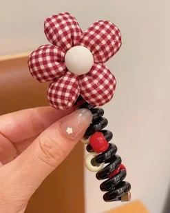 Dziewczęce|Akcesoria Do Włosów^Royalfashion Gumka do włosów sprężynka z kwiatuszkiem Blossom Coil Bordowy