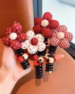 Dziewczęce|Akcesoria Do Włosów^Royalfashion Gumka do włosów sprężynka z kwiatuszkiem Blossom Coil Bordowy