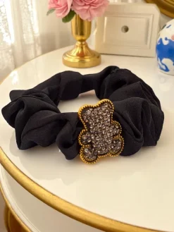 Akcesoria Do Włosów^Royalfashion Gumka do włosów z ozdobnym misiem Satin Teddy czarny