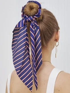 Akcesoria Do Włosów^Royalfashion Gumka do włosów ze wstążką w paseczki Liora Granatowy