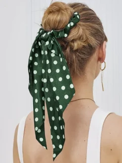 Akcesoria Do Włosów^Royalfashion Gumka do włosów ze wstążką w kropeczki Picolina zielony