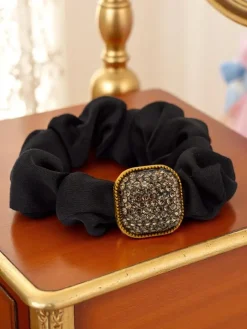 Akcesoria Do Włosów^Royalfashion Gumka do włosów z ozdobną cyrkonią Satin Shine czarny